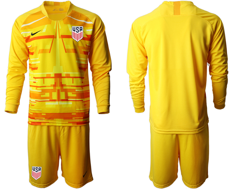 Men 2020-2021 Season National team United States goalkeeper Long sleeve yellow Soccer Jersey1->united states jersey->Soccer Country Jersey
